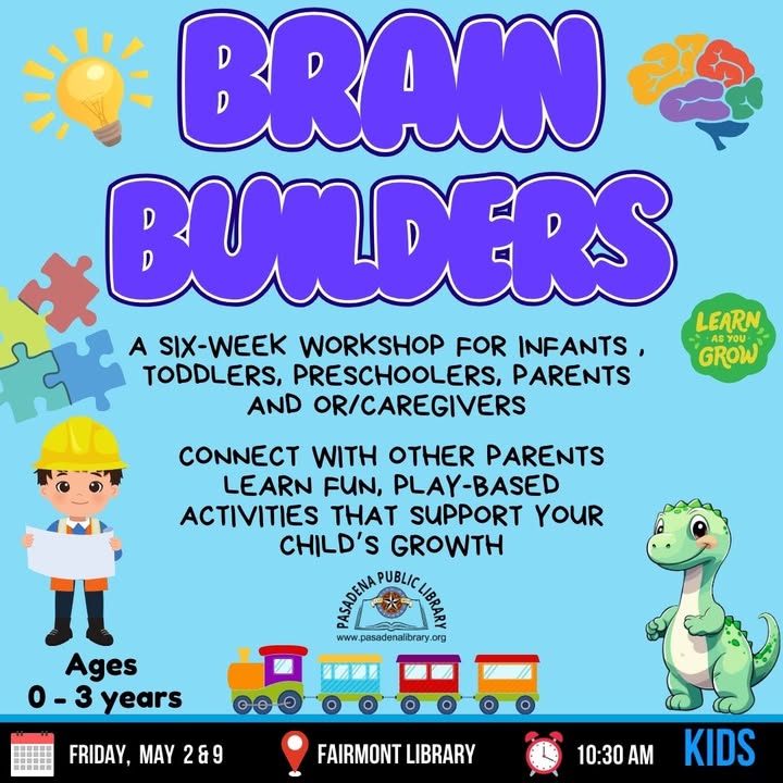 Tomorrow get yourself  involved with Central Library’s Brian Builders workshop to provide parents with tools and support to nurture and boost their baby’s brain development.