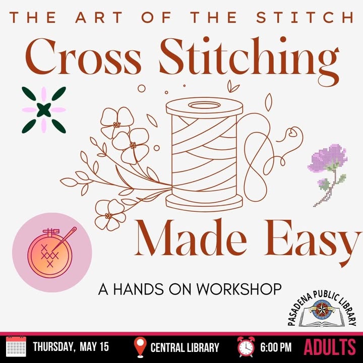 Lean the fun in a Cross Stitch workshop at Central Library tomorrow 6pm sharp.