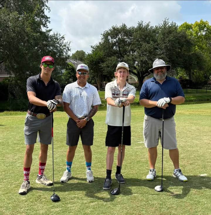 Pasadena Rodeo extends a thanks to three cowboys from the Professional Rodeo Cowboys Association for joining PLS&R’s inaugural Celebrity Golf team.