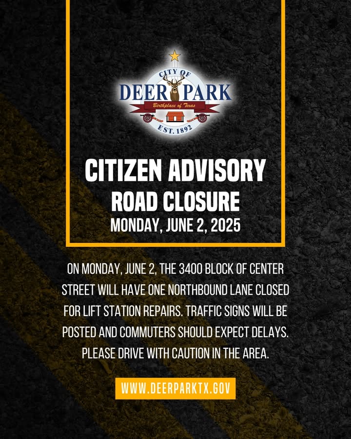 Road closure on Center Street tomorrow Monday.