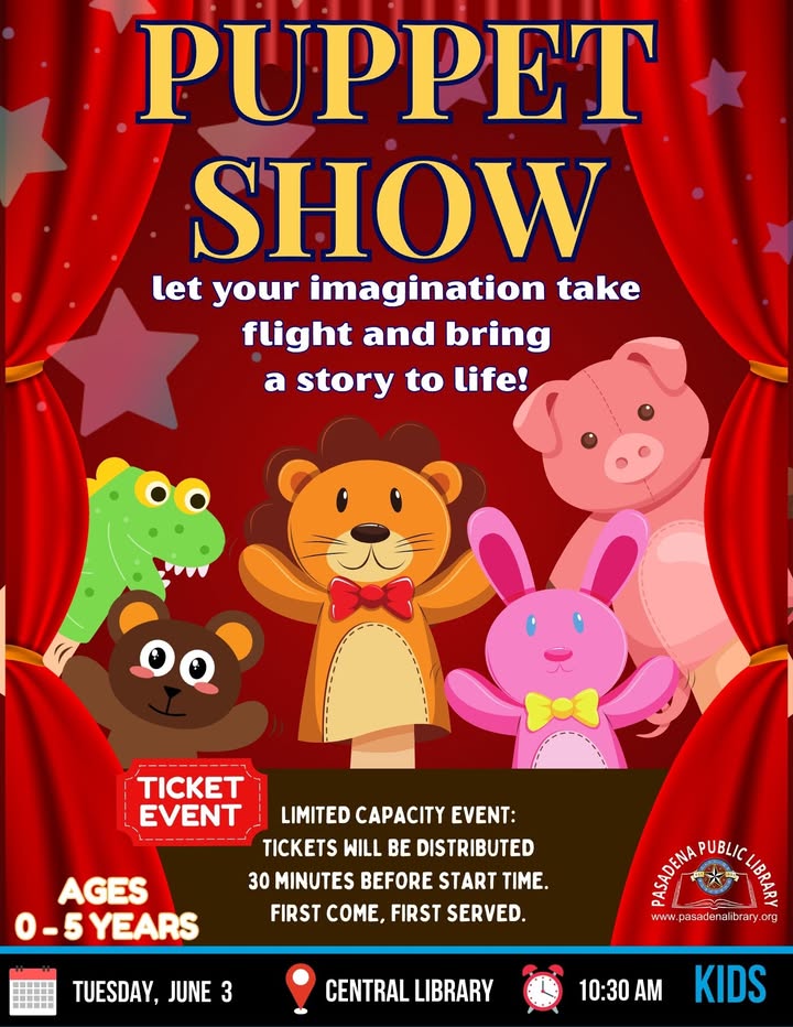 Join Central Library June 3rd for a puppet show that’ll ignite your child’s imagination and whisk them away into a world of magic. Join Central Library June 3rd for a puppet show that’ll ignite your child’s imagination and whisk them away into a world of magic.