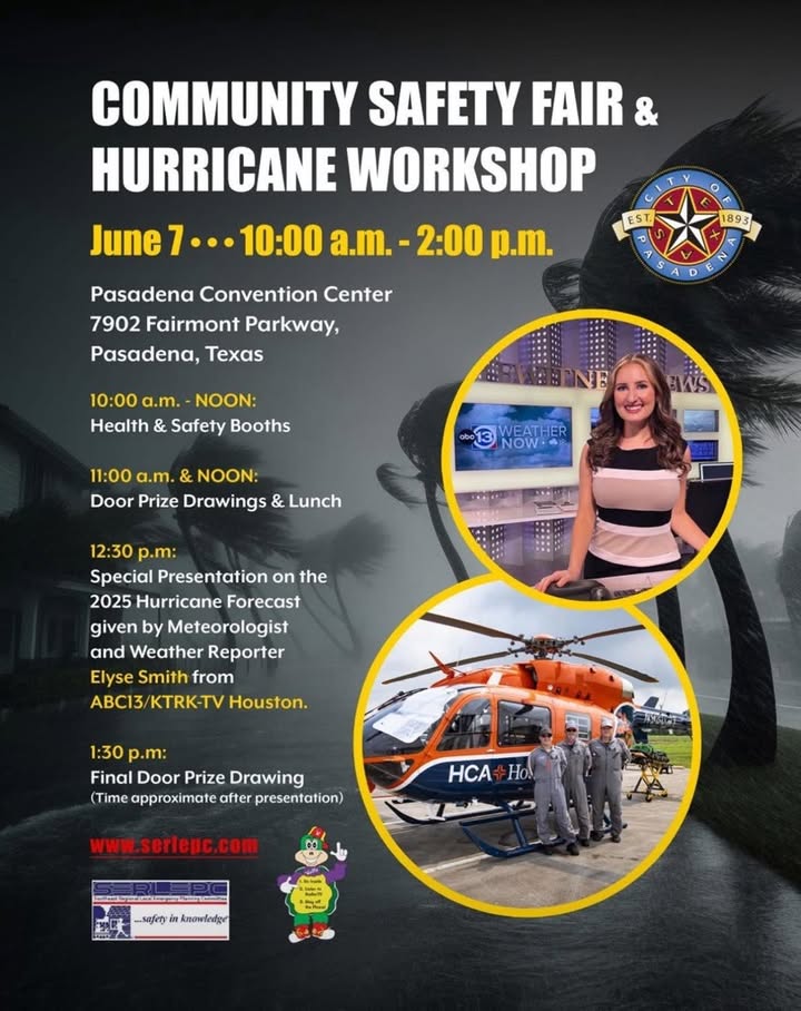 As hurricane season approaches, gear up with Pasadena’s Community Safety fair & Hurricane Workshop event, to gain knowledge and preparedness for safety.