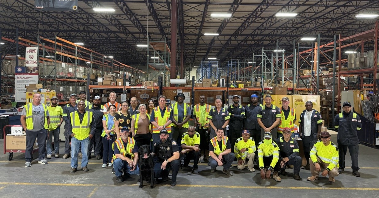 LPPD Officer Lyons and K9 Choir Boy transformed workplace safety at Ameco connecting with local businesses..