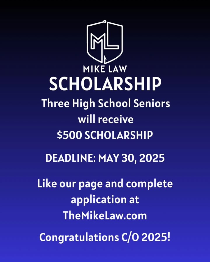 High school seniors, seize this chance to win one of three 0 scholarships that can elevate your academic journey with Mike Law’s support.