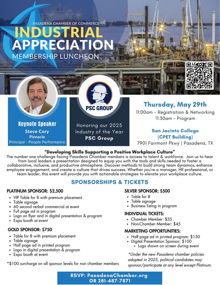 Sign-up to celebrate PSC Group at the Chamber’s annual Industrial Appreciation Luncheon, where insight meets inspiration on May 29th.
