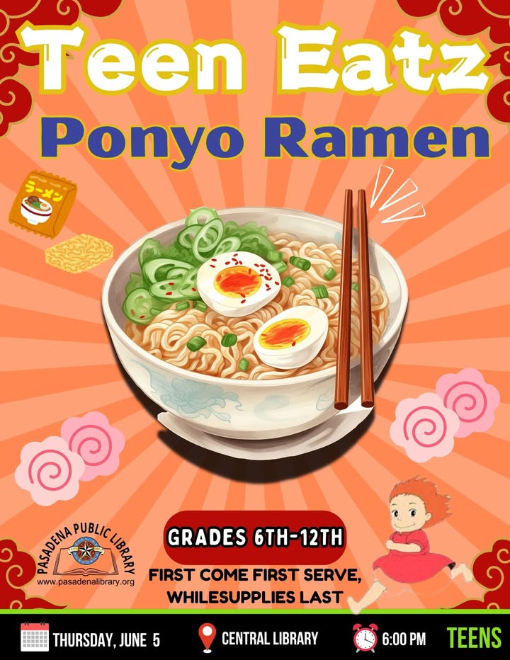 Dive into the magical world of Ponyo and savor some delicious Ponyo Ramen in Central Library’s teen room. Dive into the magical world of Ponyo and savor some delicious Ponyo Ramen in Central Library’s teen room.
