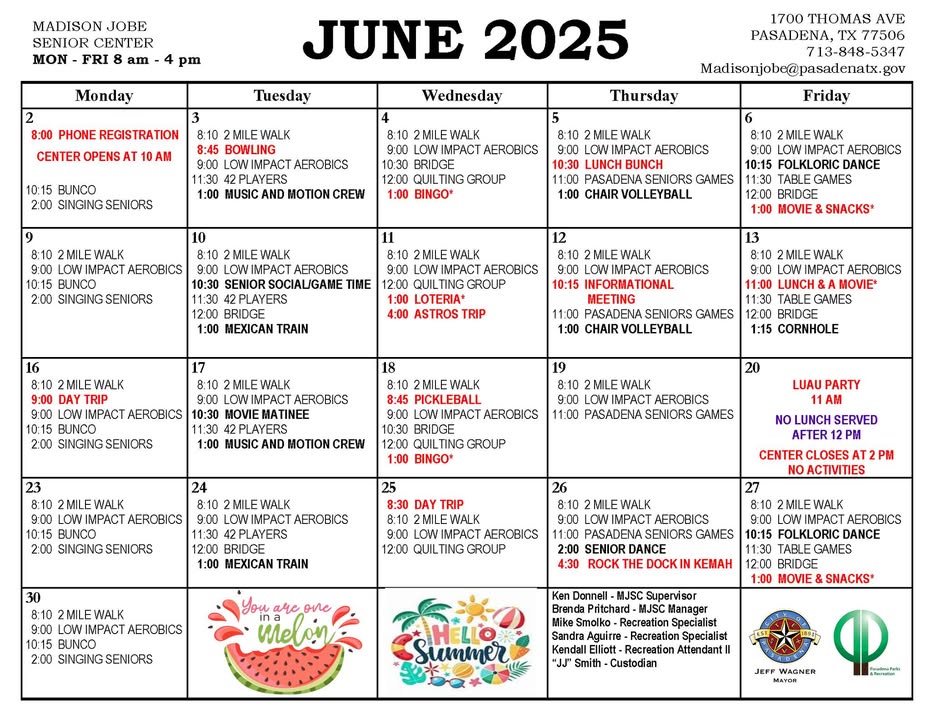 Madison Jobe Senior Center is bursting with activities in June so grab your friends and make memories.