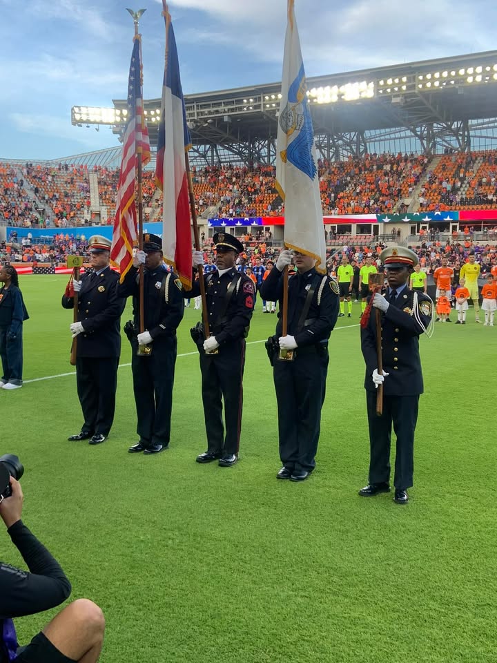 PISD PD Sergeant Sonnier made a grand entrance at the Houston Dynamo game with the coalition of Honor Guards. PISD PD Sergeant Sonnier made a grand entrance at the Houston Dynamo game with the coalition of Honor Guards.