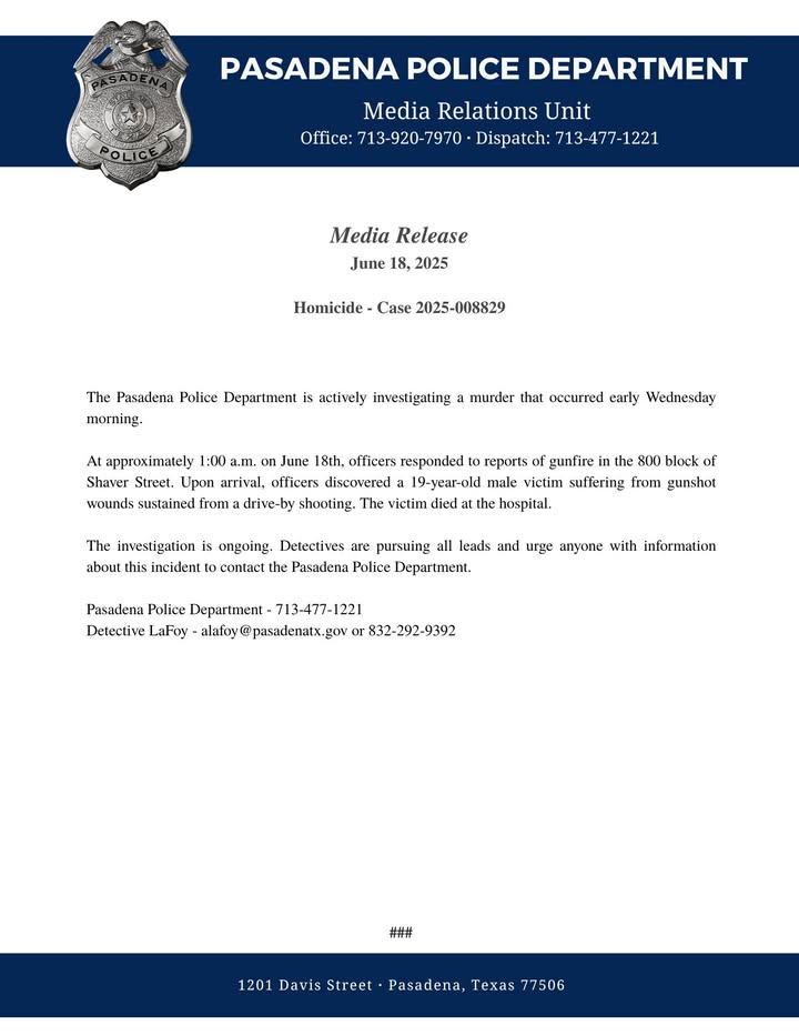 PPD media release about the nineteen year old that was murdered this morning.