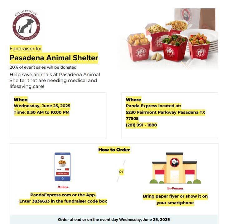 Savor your favorite Panda Express dish on June 25th and help provide essential care for Animal Shelter inmates. Savor your favorite Panda Express dish on June 25th and help provide essential care for Animal Shelter inmates.