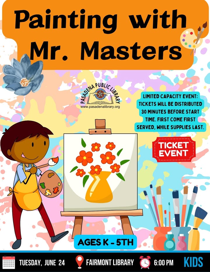 This summer, kids can paint like pros with City Engineer Mr. Masters blending art and engineering only at Fairmont Library. This summer, kids can paint like pros with City Engineer Mr. Masters blending art and engineering only at Fairmont Library.