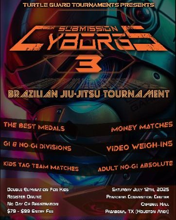 Join the excitement at Submission Cyborgs 3 on July 12th, for a thrilling day of competition and camaraderie. Join the excitement at Submission Cyborgs 3 on July 12th, for a thrilling day of competition and camaraderie.