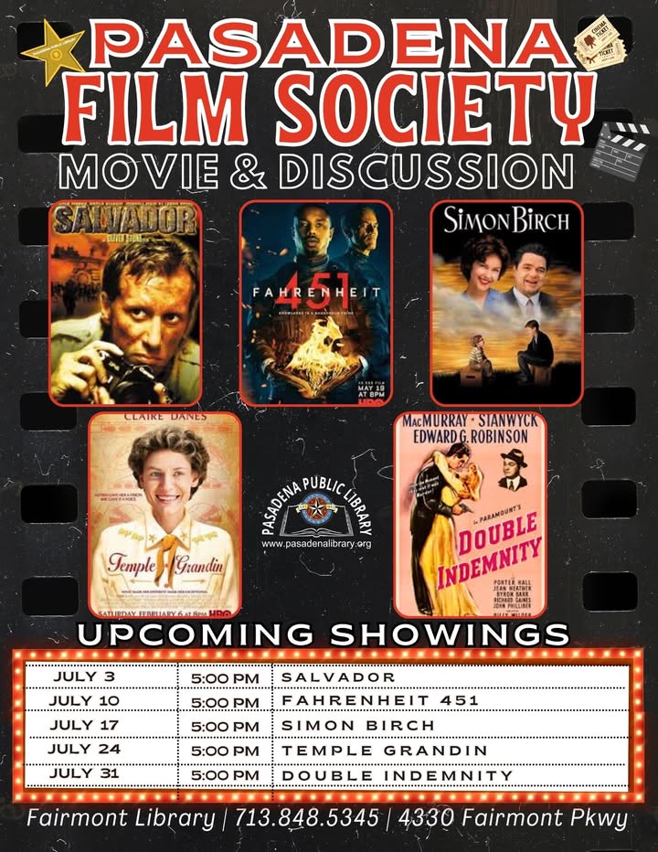 This Thursday at Fairmont Library have a delightful evening of film magic, popcorn, and spirited conversations with fellow movie lovers.