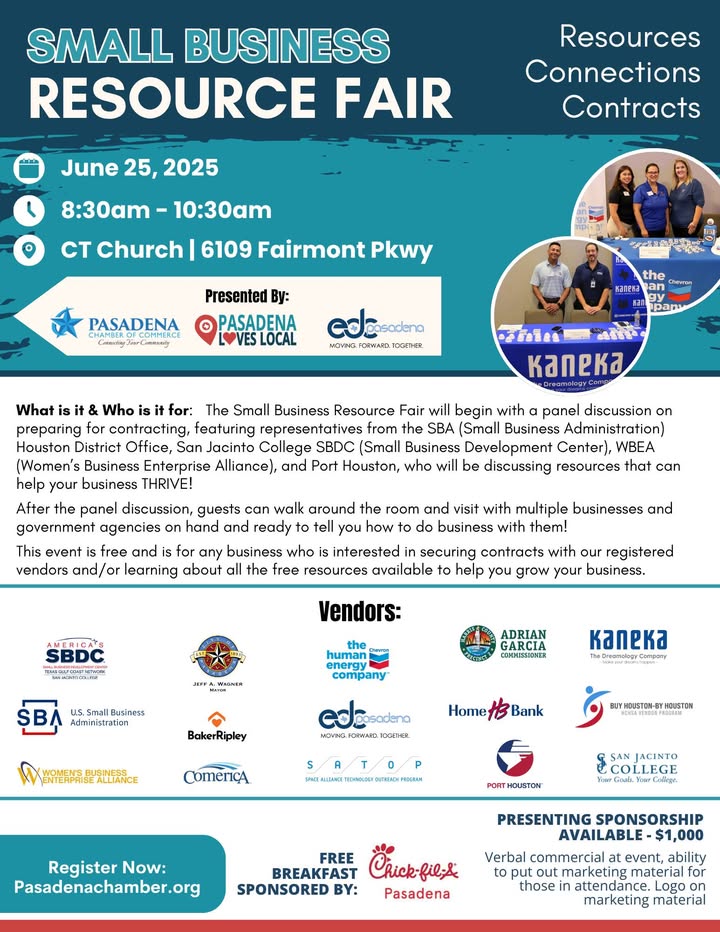 The Harris County Houston Sports Authority is joining our the Chamber’s Small Business Resource Fair to help you potentially do business in upcoming sporting events.