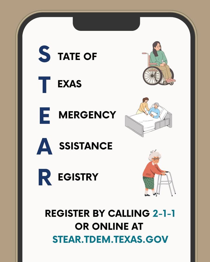 Help make disasters manageable by registering those needing special assistance with the Texas Emergency Assistance Registry.