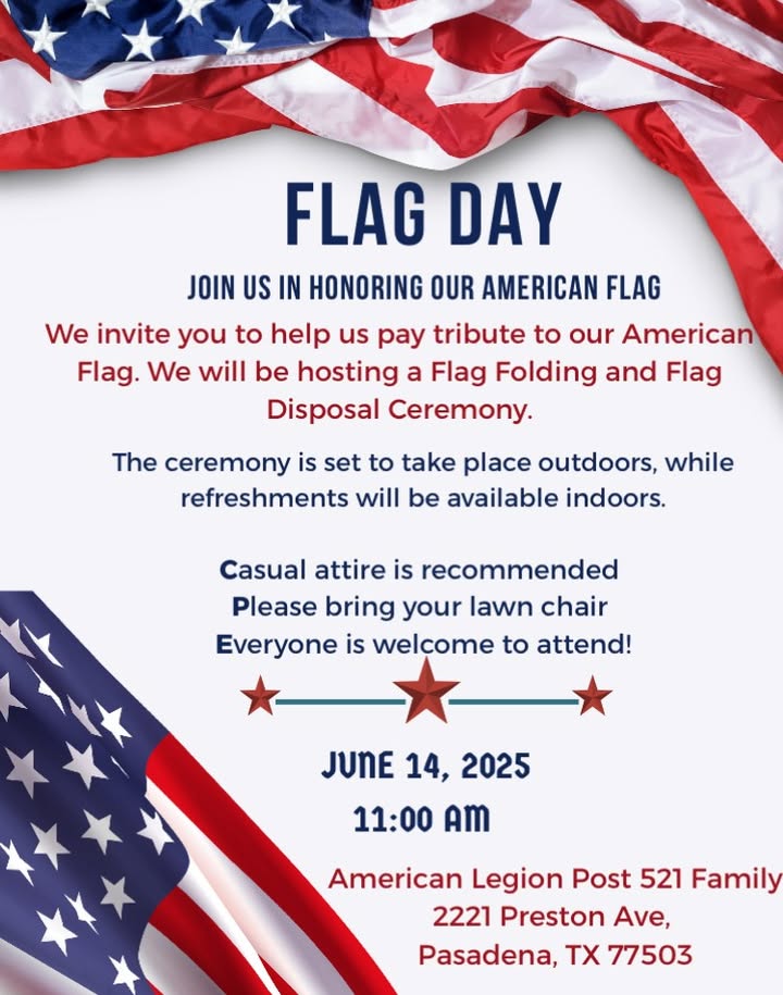 Join American Legion Post 521 tomorrow for good company, laughter, camaraderie, and most important, Flag Day.