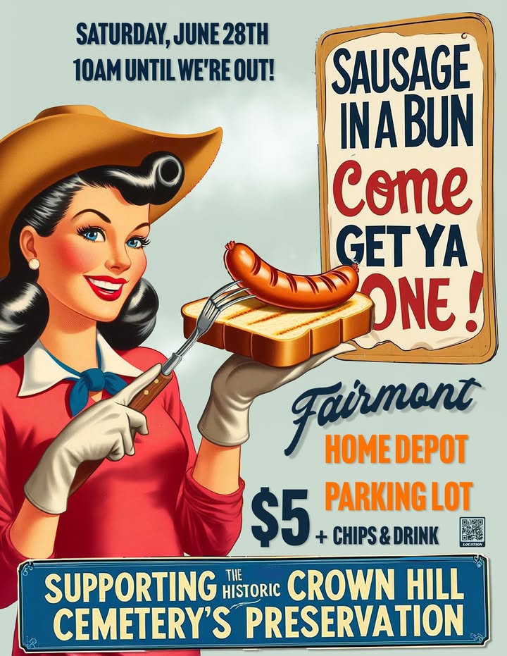 This Saturday Crown Hill Cemetery will be serving up tasty sausage, chips, and a drink for at Home Depot. This Saturday Crown Hill Cemetery will be serving up tasty sausage, chips, and a drink for at Home Depot.