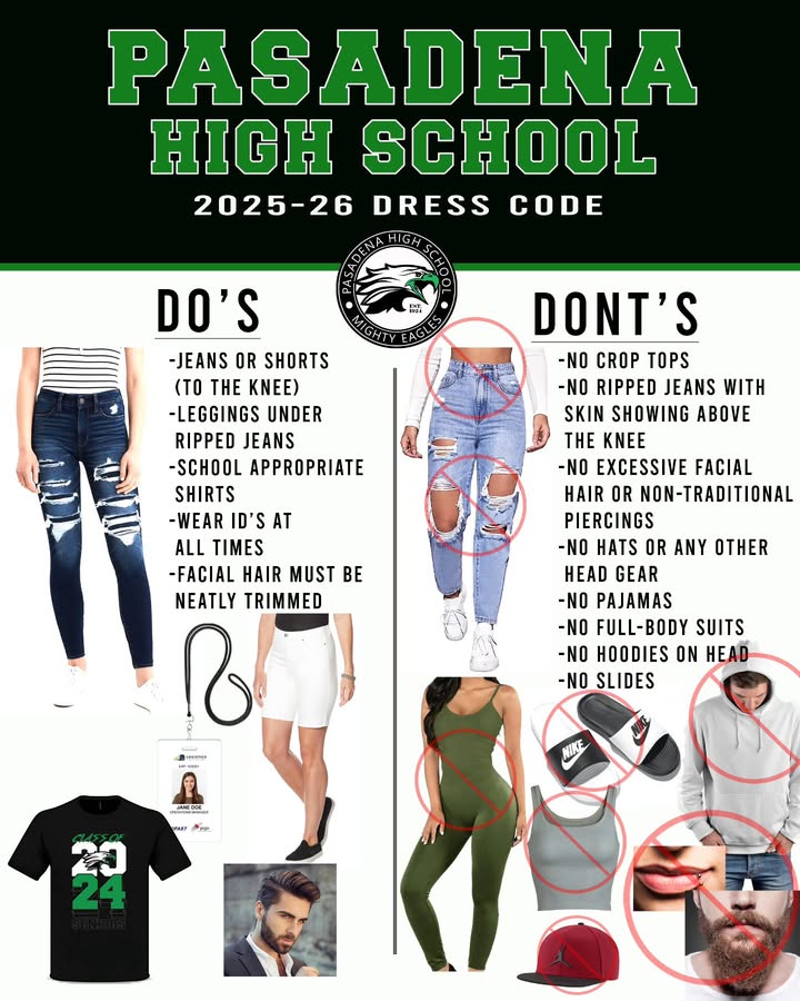 Attention Pasadena High parents. Keep your student looking sharp by following the dress code.