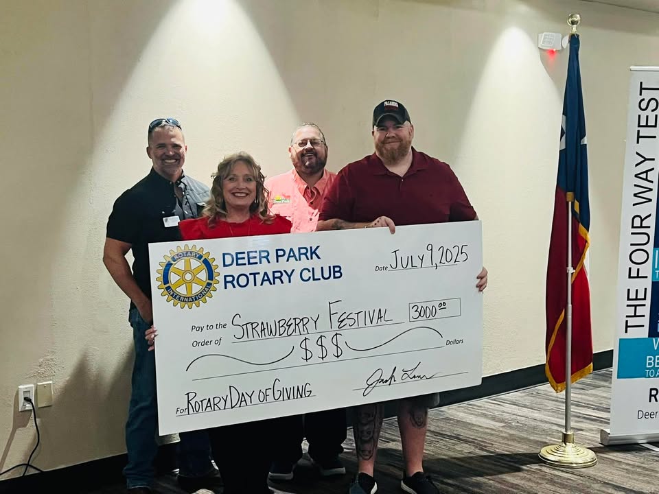 The Deer Park Rotary 5890’s generous donation sparked joy at the Strawberry Festival.
