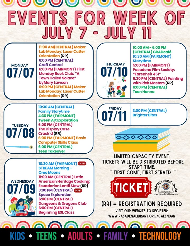 Central and Fairmont Library things to do this week. Central and Fairmont Library things to do this week.