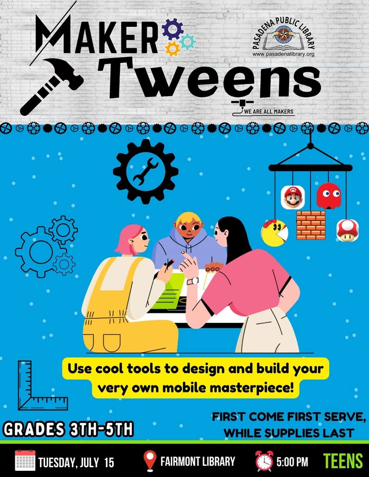 Unleash your kids imagination in Central Library’s Tween Program, where theyโll transform everyday materials into a spectacular creation. Unleash your kids imagination in Central Library’s Tween Program, where theyโll transform everyday materials into a spectacular creation.