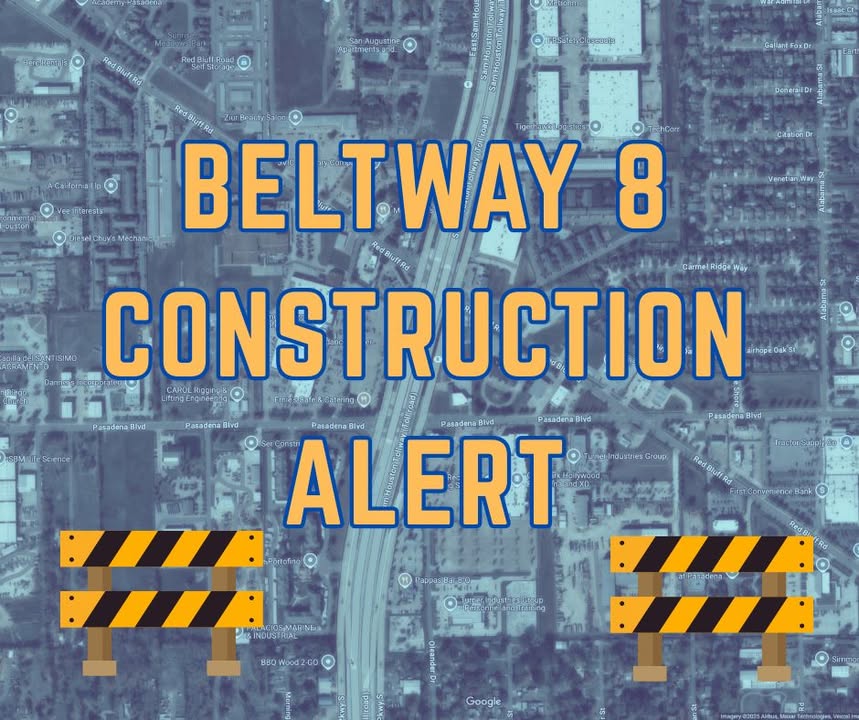 Beltway 8 feeder construction and road closing tonight starting at 7pm until Monday 5am.