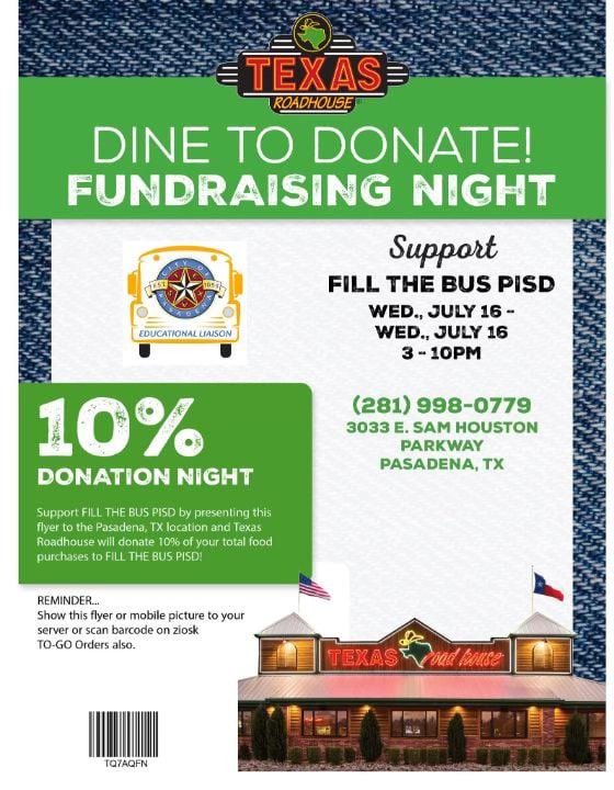 Dine at Texas Roadhouse tomorrow and simultaneously help support Fill The Bus. Dine at Texas Roadhouse tomorrow and simultaneously help support Fill The Bus.