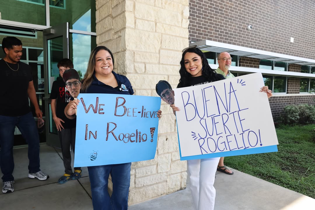 Kendrick Middle School erupted in cheers to celebrate Rogelio, PISD’s inspiring Spanish Spelling Bee National Finalist soaring towards Albuquerque. Kendrick Middle School erupted in cheers to celebrate Rogelio, PISD’s inspiring Spanish Spelling Bee National Finalist soaring towards Albuquerque.