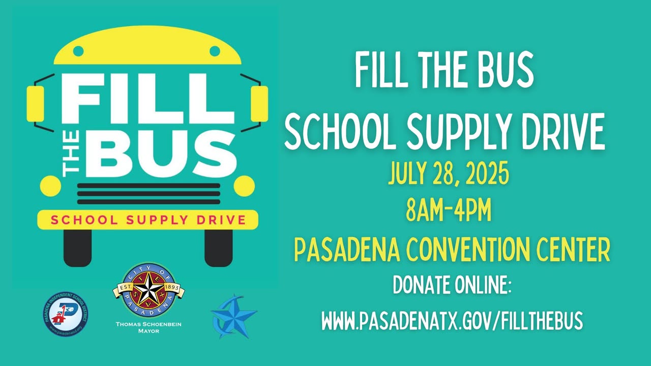 It’s time to Fill the Bus with school supplies ahead of time online and give Pasadena students the tools to shine bright this year. It’s time to Fill the Bus with school supplies ahead of time online and give Pasadena students the tools to shine bright this year.