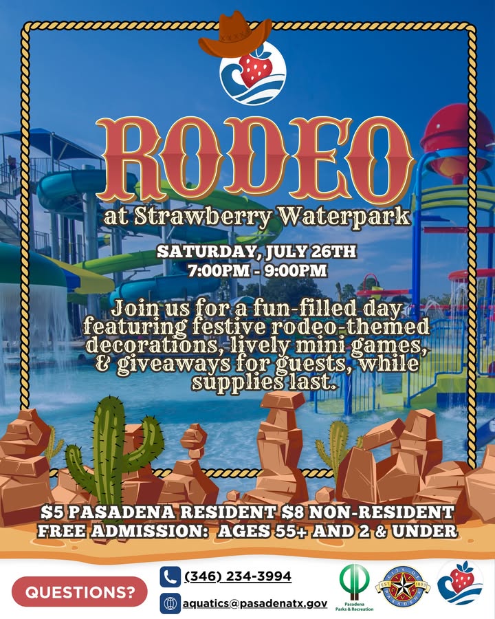 This Saturday, join Parks and Recreation at Strawberry Waterpark for exciting rodeo-themed games and splashin’ fun from 7 to 9pm.