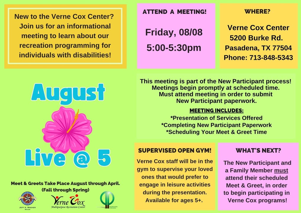 If you want to learn about the Verne Cox Center then don’t miss their August Live at 5 Meeting August 8th. If you want to learn about the Verne Cox Center then don’t miss their August Live at 5 Meeting August 8th.