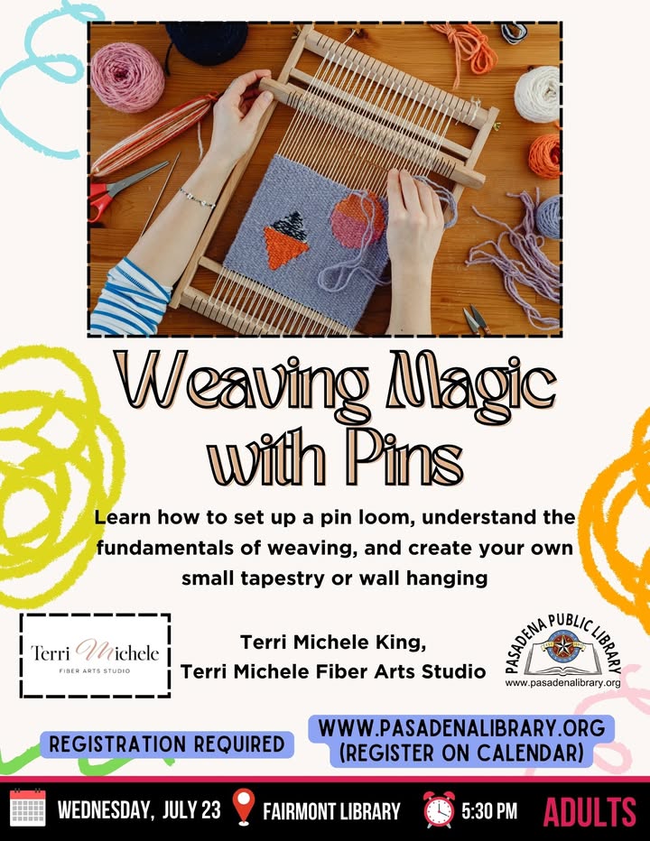 Fairmont Library is having hands-on pin weaving workshop where creativity meets simplicity, resulting in beautiful wall hangings you can call you own. Fairmont Library is having hands-on pin weaving workshop where creativity meets simplicity, resulting in beautiful wall hangings you can call you own.