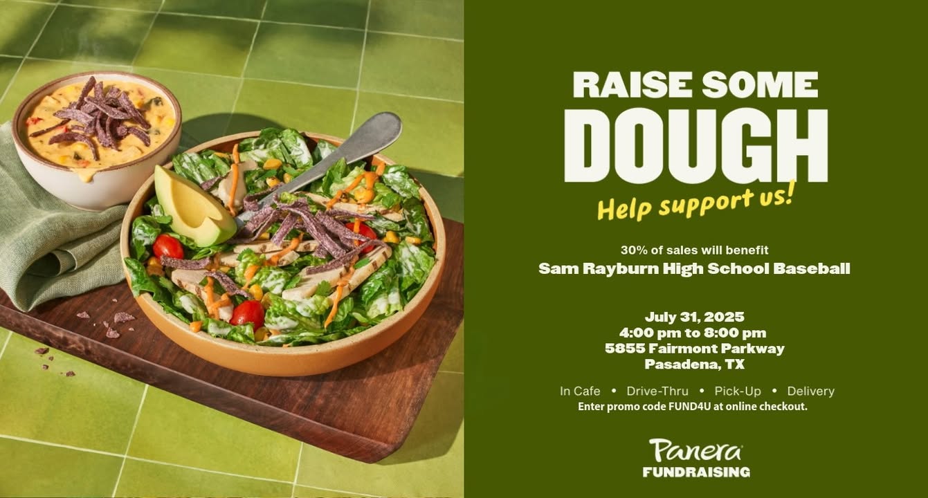 Get on up to Panera Bread this Thursday from 4-8pm to support Rayburn baseball and enjoy a delicious meal for a great cause. Get on up to Panera Bread this Thursday from 4-8pm to support Rayburn baseball and enjoy a delicious meal for a great cause.