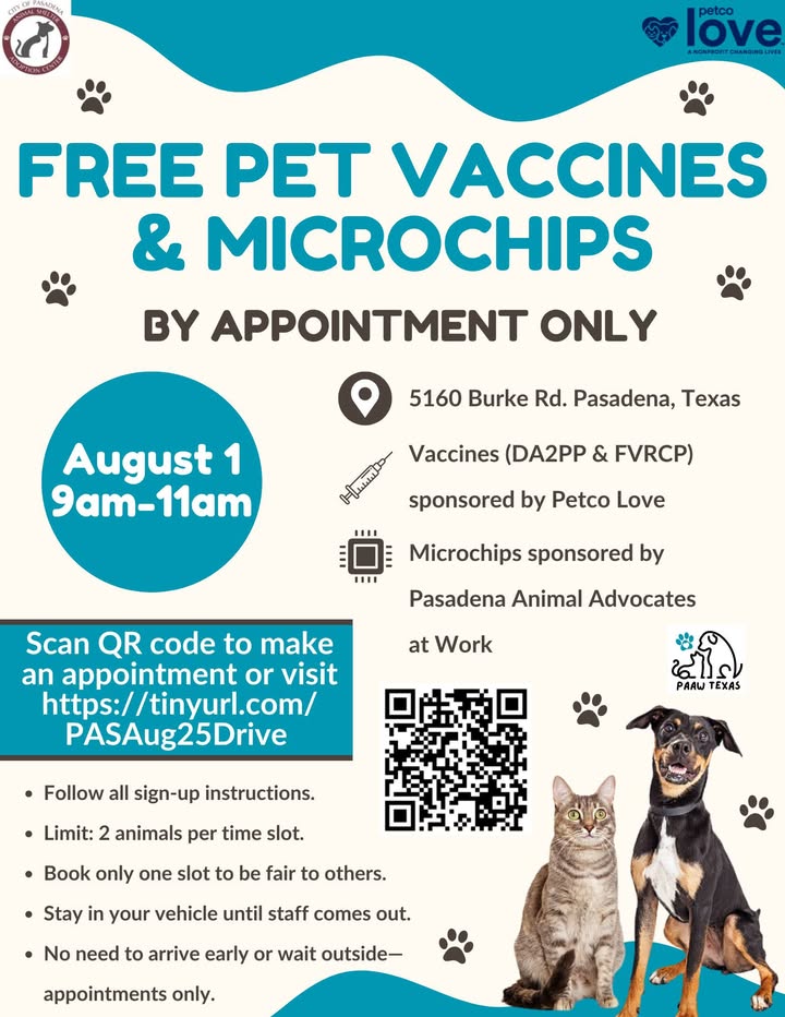 Don’t miss out on Animal Shelter’s free pet vaccines and microchips this Friday. Appointments are required, so secure your spot before they’re all gone.