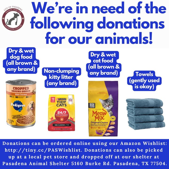 The Animal Shelter is overflowing with animals in need, and every donation of food, litter, or supplies makes a difference in their lives.