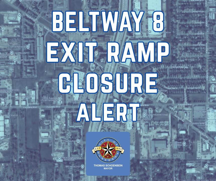 Heads up, starting tonight the Beltway 8 northbound exit ramp to Pasadena Blvd will close for construction until Sunday. Heads up, starting tonight the Beltway 8 northbound exit ramp to Pasadena Blvd will close for construction until Sunday.