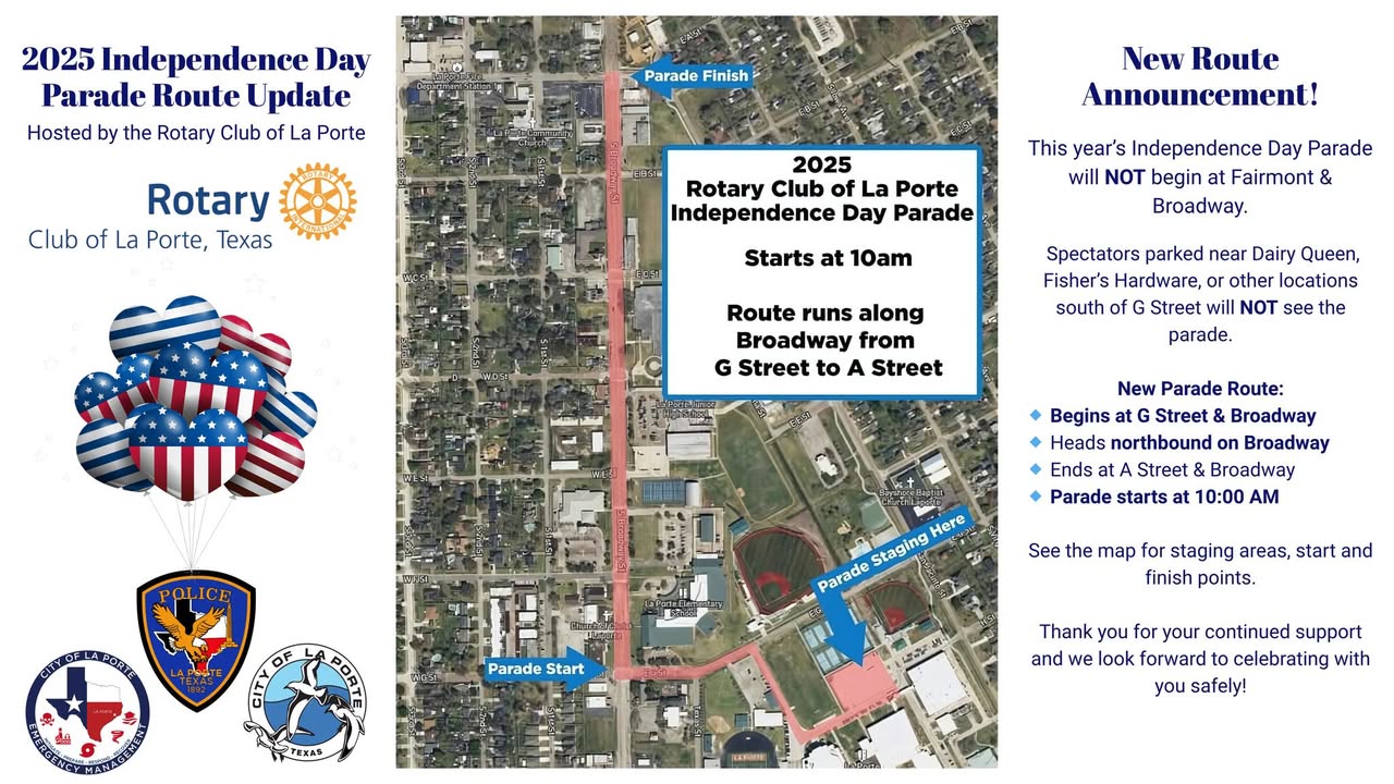 The new La Porte Independence Day Parade route starting at 10am.