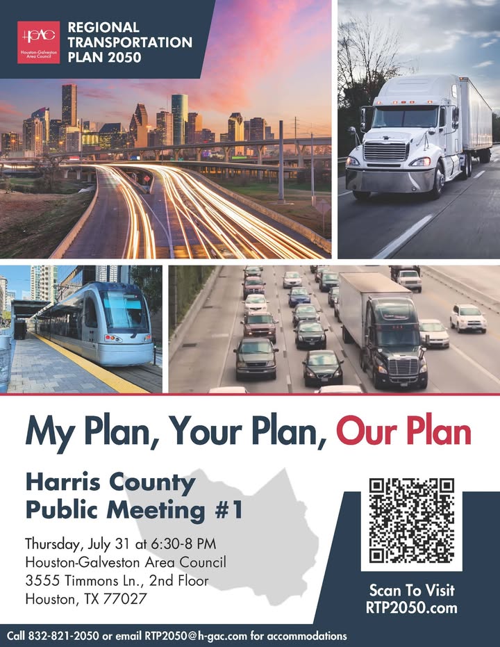Tomorrow get in on the Harris County public meeting to share your ideas and shape local transportation for our community.