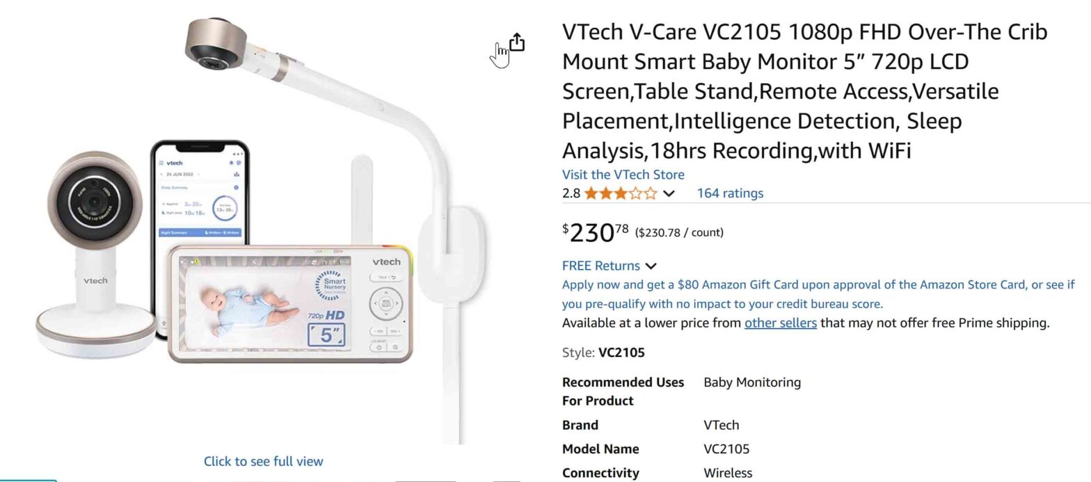 Used: Over-The Crib Mount Smart Baby Monitor 5” – .47