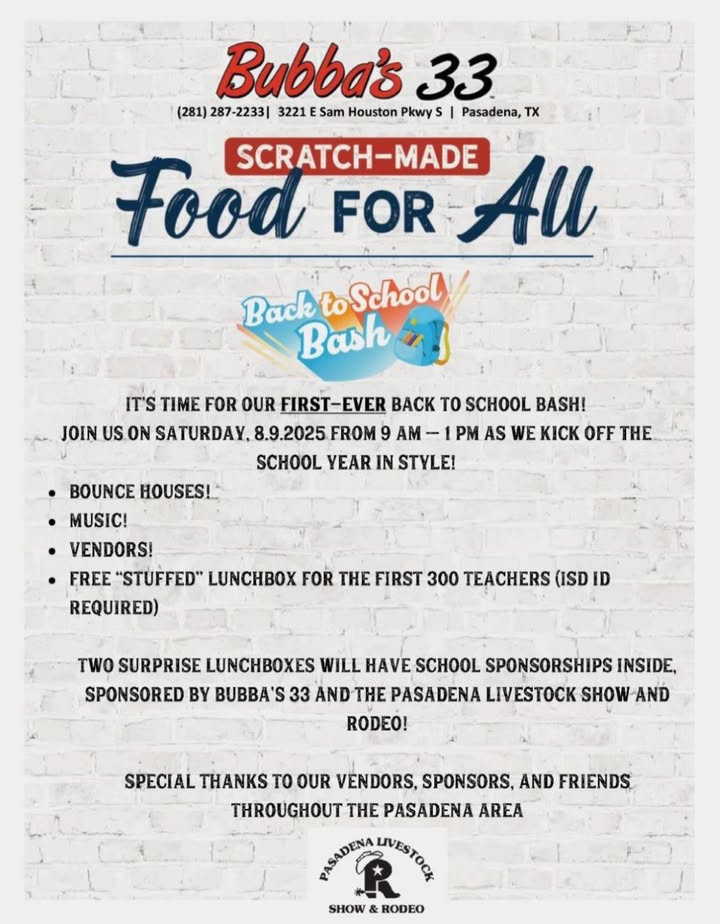 Get ready to kick off the school year with a fantastic Bash at Bubba’s 33, complete with fun activities, music, and free lunches this Saturday. Get ready to kick off the school year with a fantastic Bash at Bubba’s 33, complete with fun activities, music, and free lunches this Saturday.