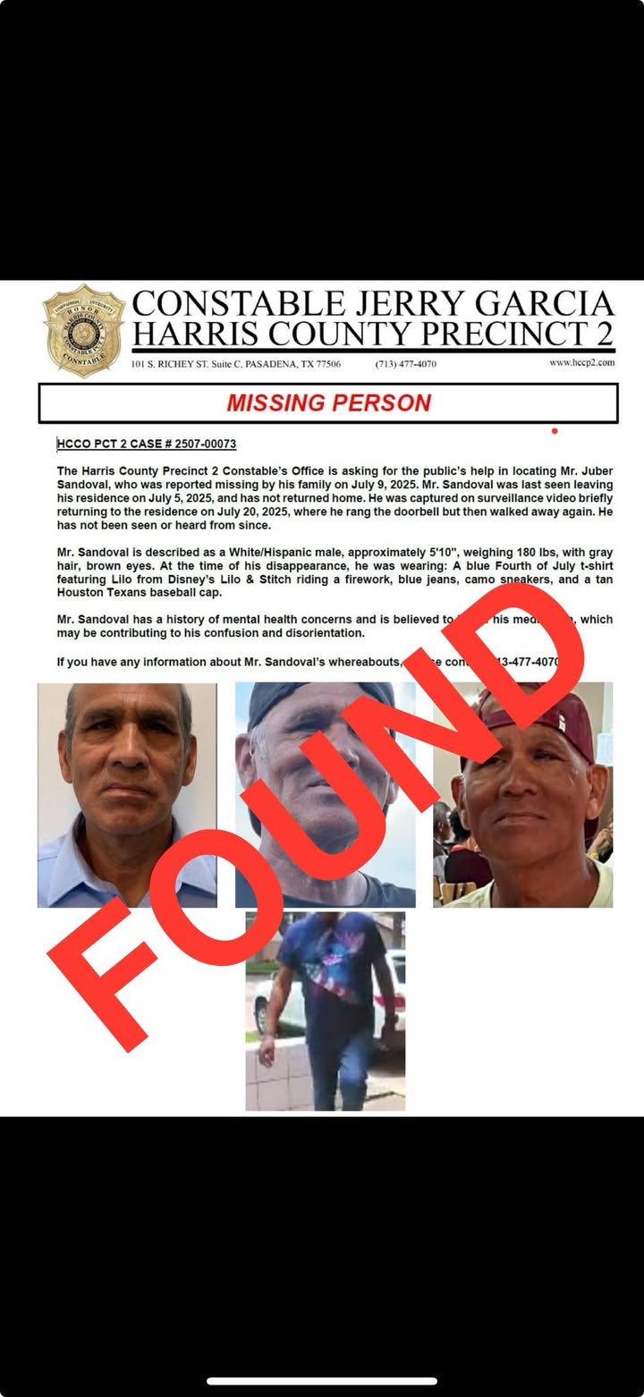 Great news. Mr. Sandoval has been found safe and sound Great news. Mr. Sandoval has been found safe and sound