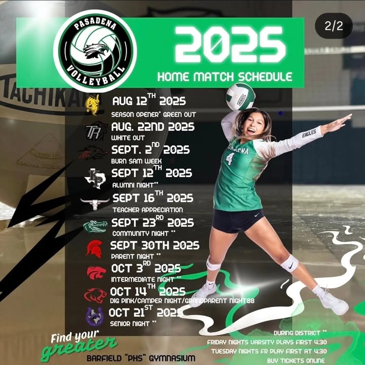 Pasadena High’s volleyball season schedule.