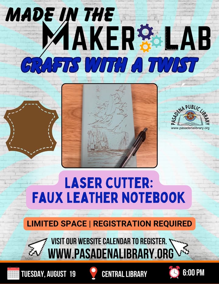 Sign up to unleash your creativity in the Library’s Maker Lab and create custom engraved notebooks, keychains, and puzzles using the Glowforge Laser Cutter. Sign up to unleash your creativity in the Library’s Maker Lab and create custom engraved notebooks, keychains, and puzzles using the Glowforge Laser Cutter.