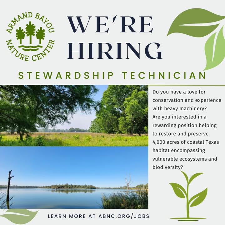 Join the Armand Bayou Nature Center team as a Stewardship Technician, where you’ll dive into conservation efforts and help ABNC thrive. Join the Armand Bayou Nature Center team as a Stewardship Technician, where you’ll dive into conservation efforts and help ABNC thrive.