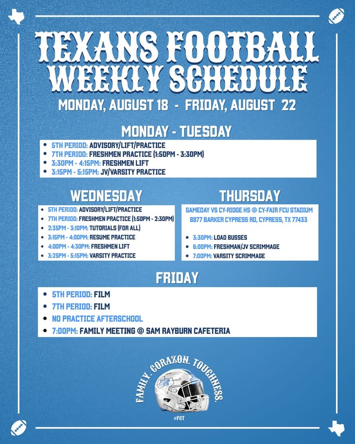 Rayburn’s weekly football schedule.