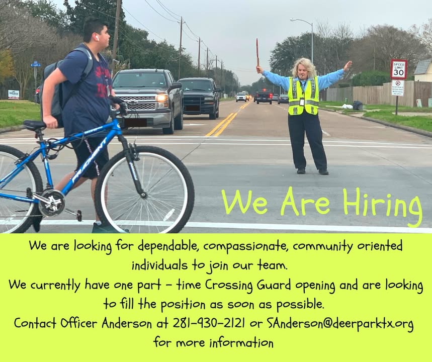 Deer Park has a part-time opportunity as a Crossing Guard.