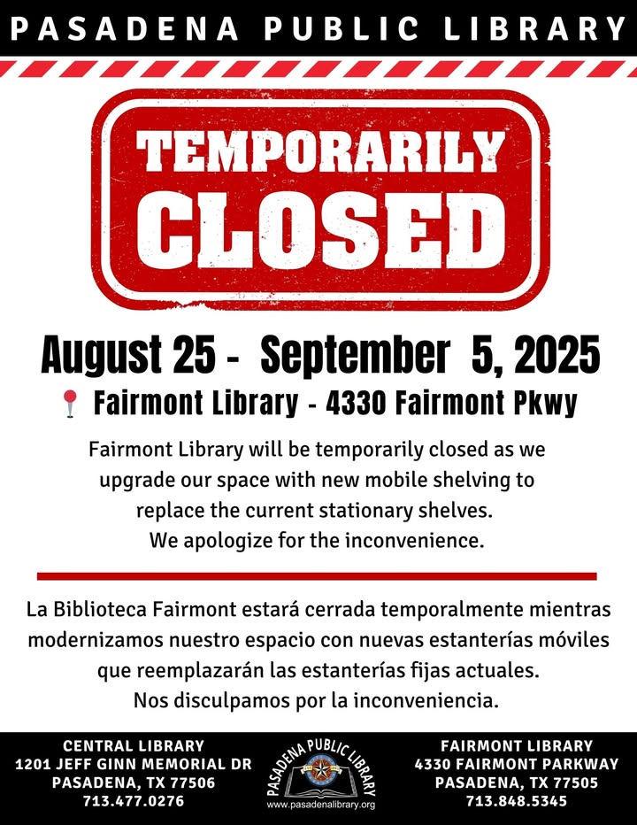 The Fairmont Library is going to be temporarily closed for improvements August 25th – September 5th but Central Library is open and ready for your literary adventures. The Fairmont Library is going to be temporarily closed for improvements August 25th – September 5th but Central Library is open and ready for your literary adventures.