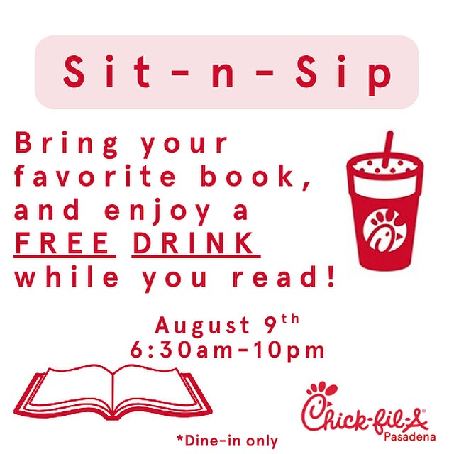Celebrate National Book Lovers Day this Saturday at Chick-fil-A Spencer & Burke with a free drink while you dive into your favorite book.