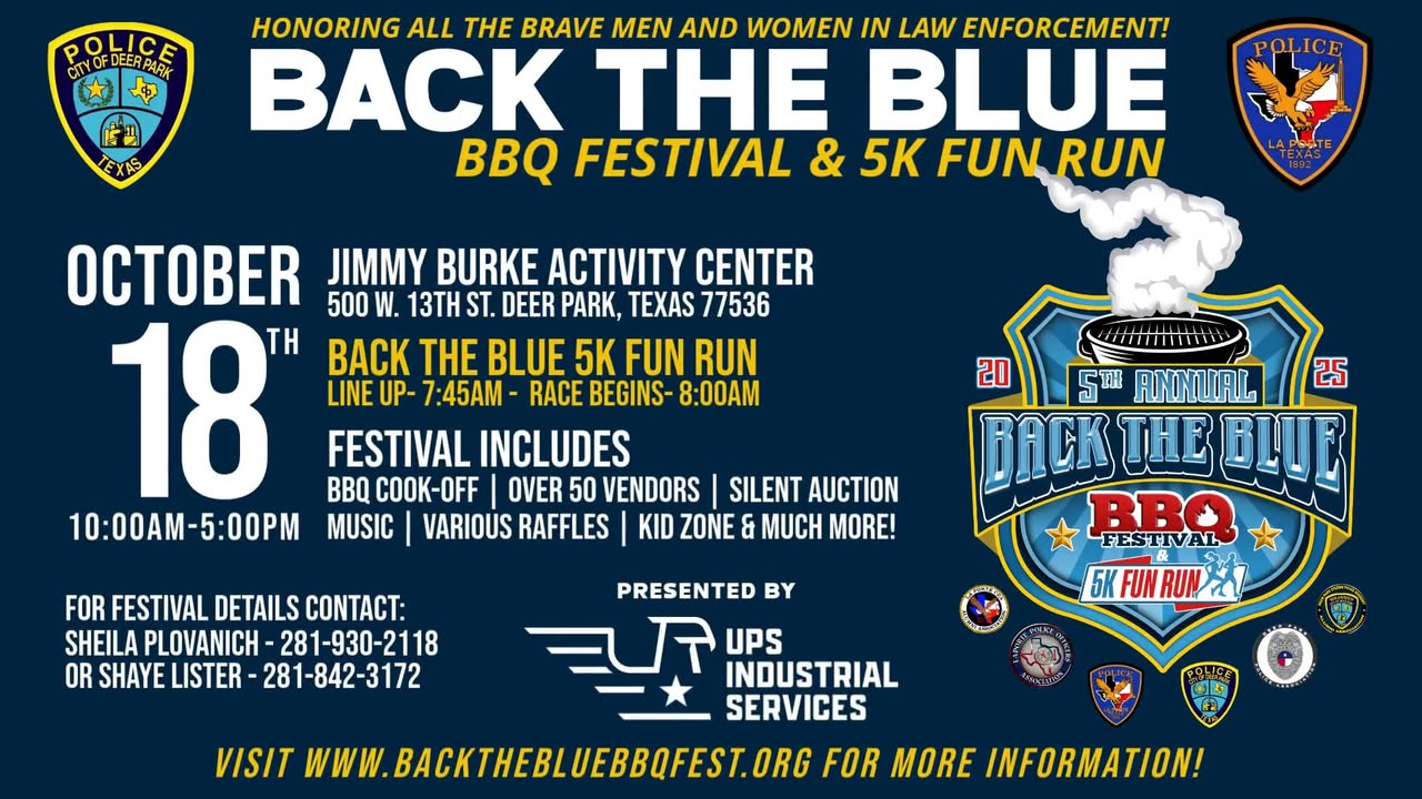 Don’t miss out on the 5th Annual Back the Blue BBQ Festival some food, runs, and family fun on October 18th. Don’t miss out on the 5th Annual Back the Blue BBQ Festival some food, runs, and family fun on October 18th.