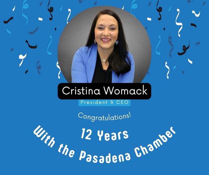 Cheers to Chamber President Cristina Womack celebrating twelve amazing years of dedication for the Pasadena community. Cheers to Chamber President Cristina Womack celebrating twelve amazing years of dedication for the Pasadena community.